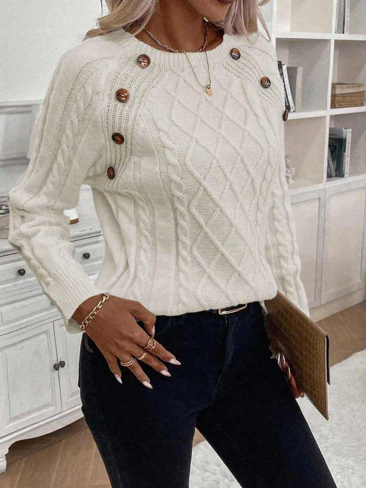 Clara – Button-Detail Cable Knit Sweater