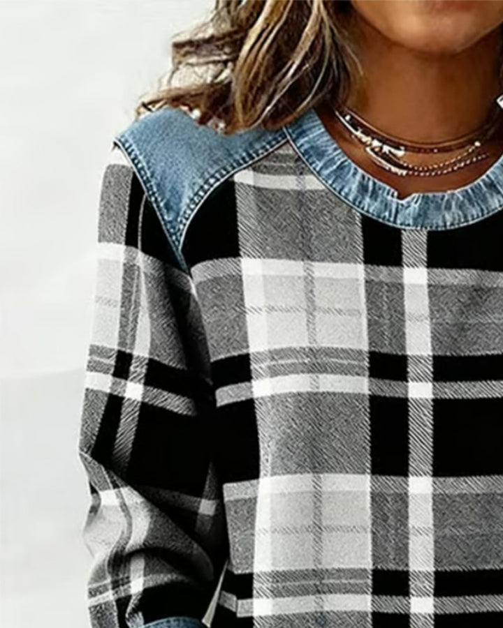 Ivy | Sweatshirt with Checkered Patchwork